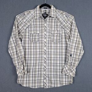 ROAR Shirt Mens Size Large Gray Plaid Long Sleeve Embroidered Button Up Prospect